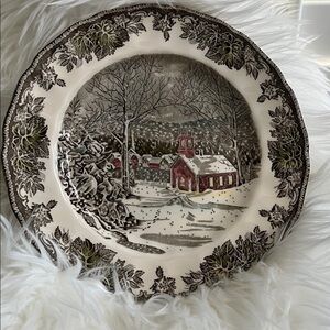 John Bros. Friendly Village Schoolhouse Scenic Village Plate with Winter Scene